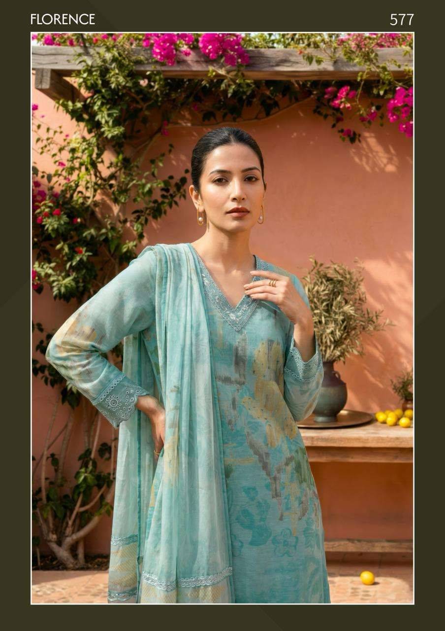 FLORENCE By T&M 515 TO 521 Beautiful Festive Suits Stylish Colorful Fancy Casual Wear Organdy Digital Print Dresses At Wholesale Price